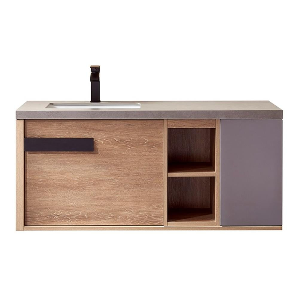 Carcastillo 47" Single Sink Floating Bathroom Vanity Oak Wood Gray Top