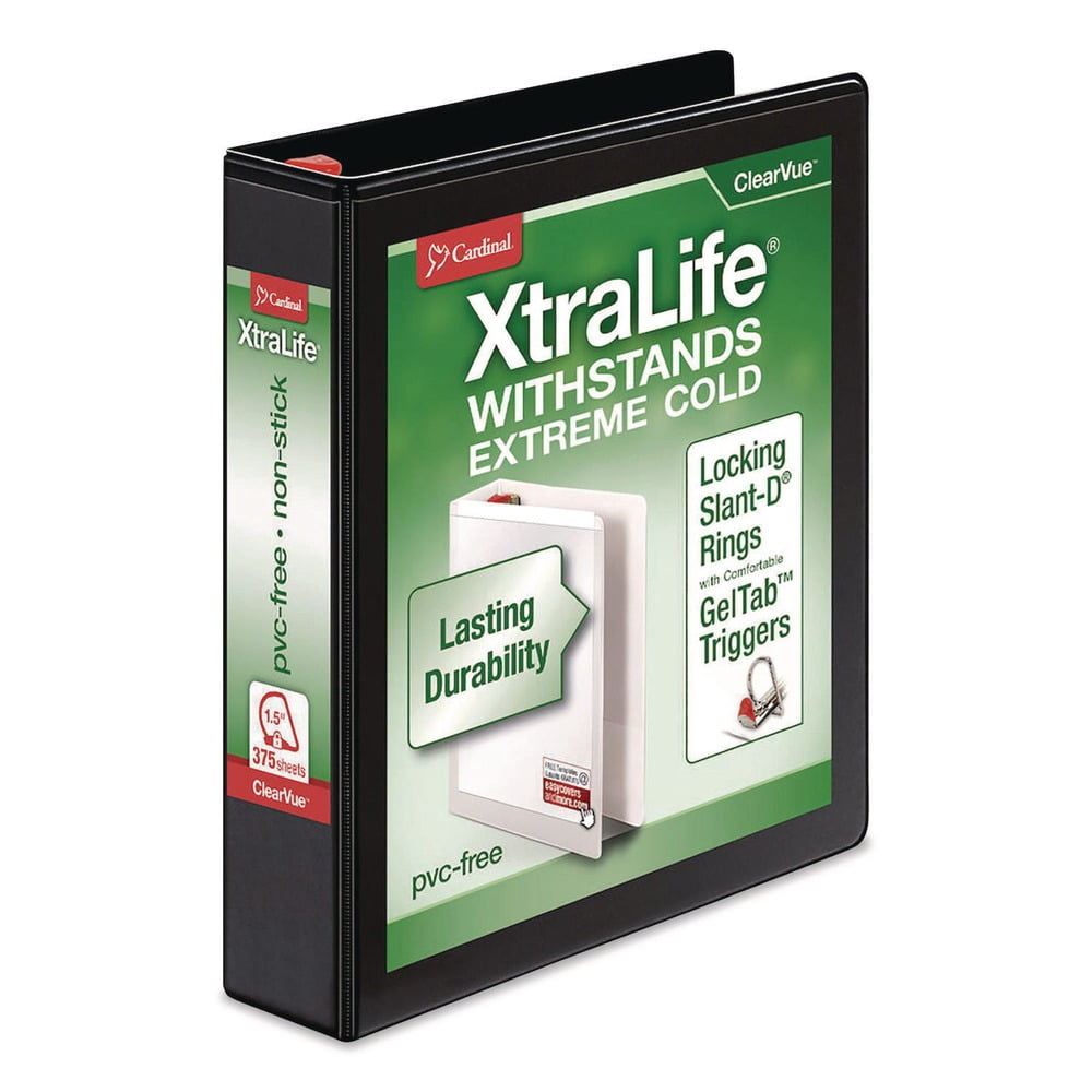 Cardinal. Xtralife Clearvue Non-stick Locking Slant-d Ring Binder, 3 Rings, 1" Capacity, 11 X 8.5, Black