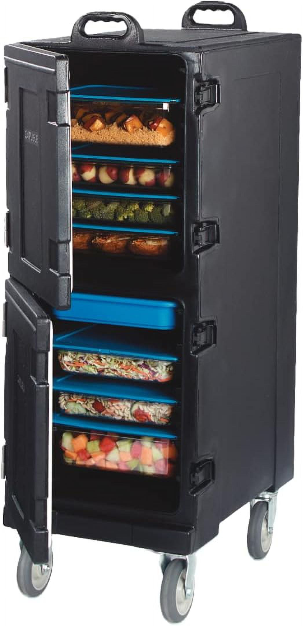 Carlisle FoodService Products Cateraide Insulated Front Loading Food Pan Carrier Double Carrier with Casters and Handles for Catering, Events, And Restaurants, Plastic, 10 Full Pans, Black