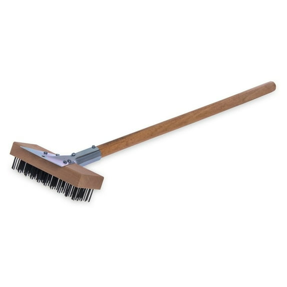 Carlisle Sparta Broiler Master Grill Brush and Scraper with Handle, Metal Bristles, 30", Natural Wood Handle