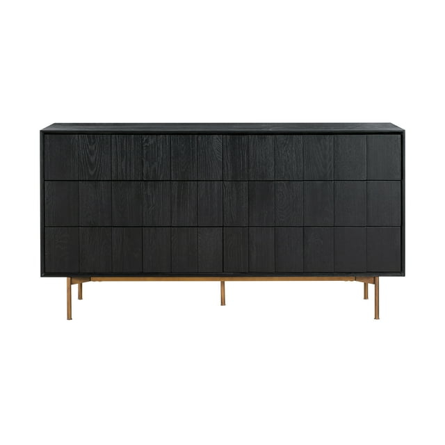 Carnaby 6 Drawer Dresser in Black Brushed Oak and Bronze