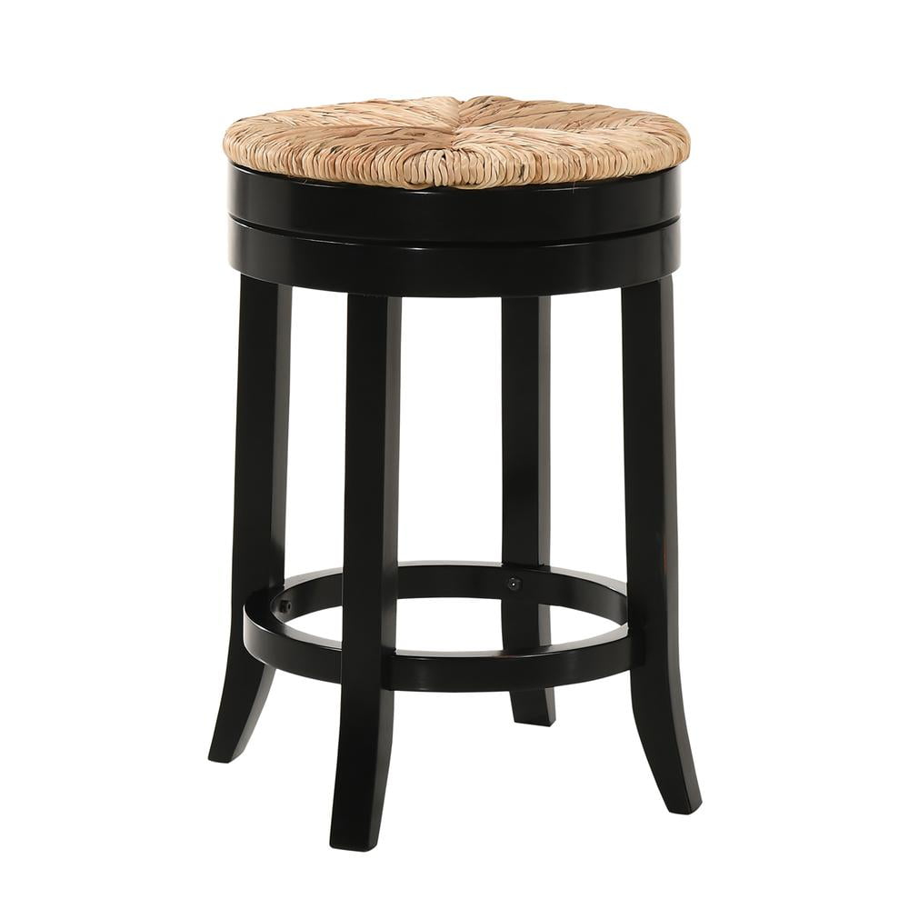 24 in. Irving Swivel Rush Seat Counter Stool, Antique Black