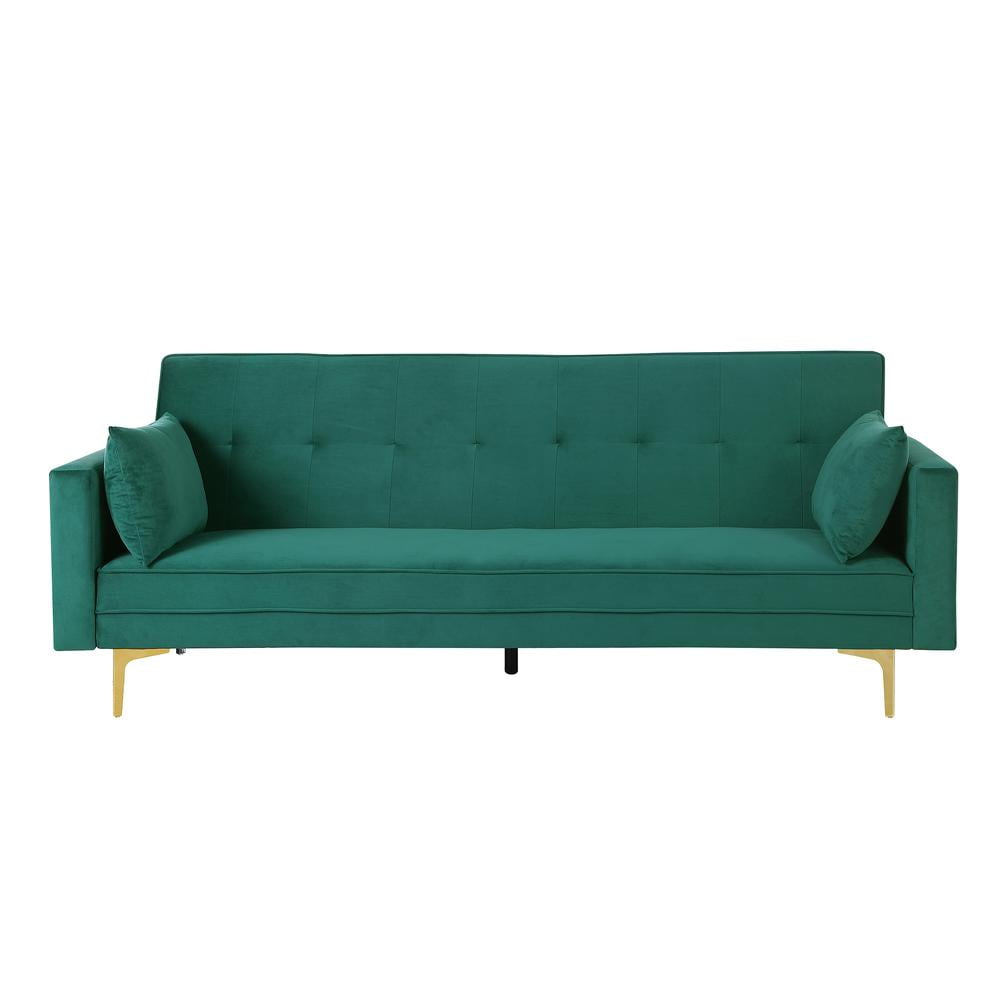Carolina Classics  Siena Velvet Convertible Sleeper Sofa with Pillows in Green
