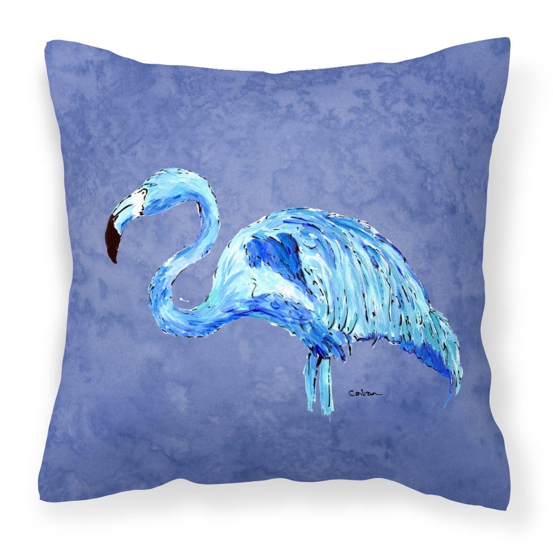Carolines Treasures 8873PW1414 Flamingo On Slate Blue   Canvas Fabric Decorative Pillow 14Hx14W multicolor