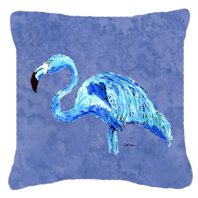 Carolines Treasures 8873PW1414 Flamingo On Slate Blue   Canvas Fabric Decorative Pillow 14Hx14W multicolor