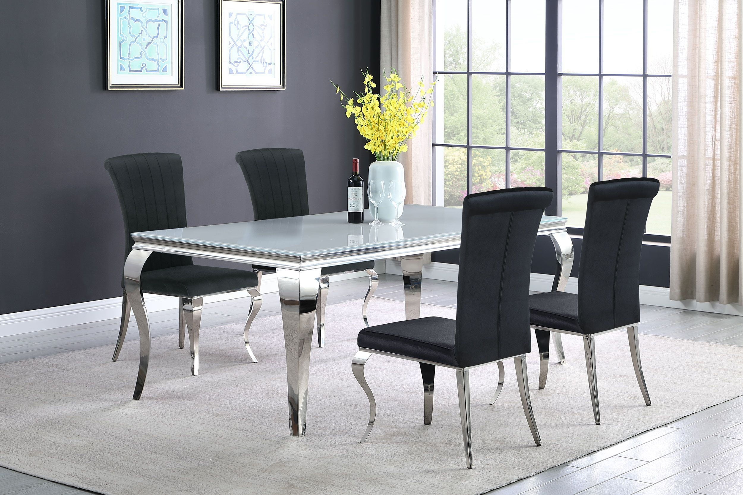 Coaster Carone 5-Piece Modern Metal Rectangular Dining Set in Black and Chrome