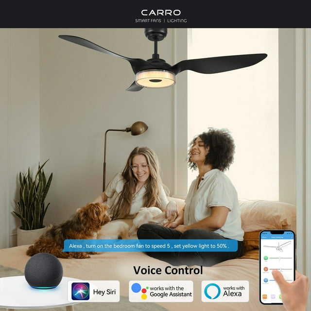 Carro Home Icebreaker 56" Modern Plastic Smart Ceiling Fan in Black
