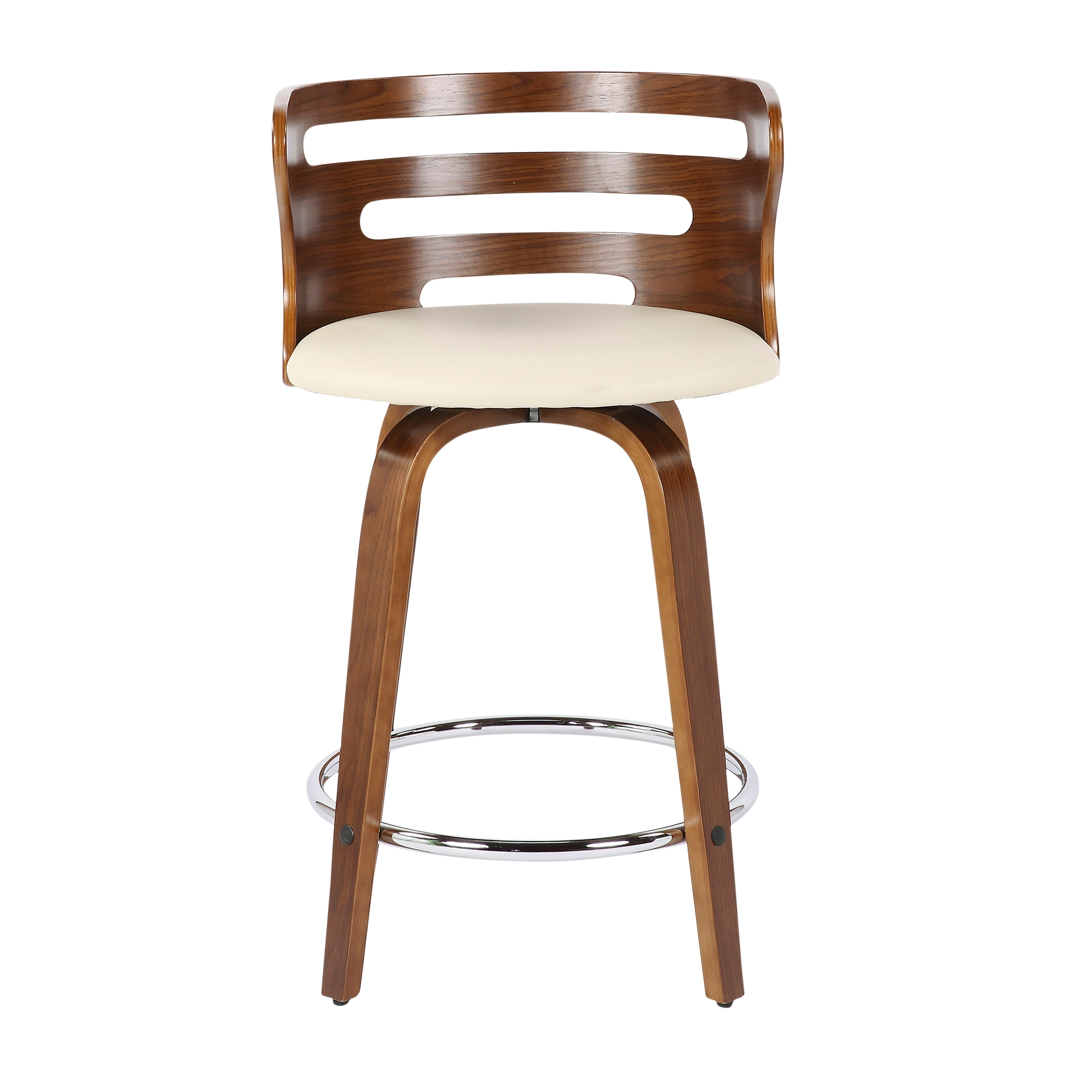 Carson Carrington  Cranagh 24" Upholstered Counter Stools (Set of 2) High Back Cream Faux Leather/Walnut/Chrome Chrome Finish,Walnut Finish Wood,Faux