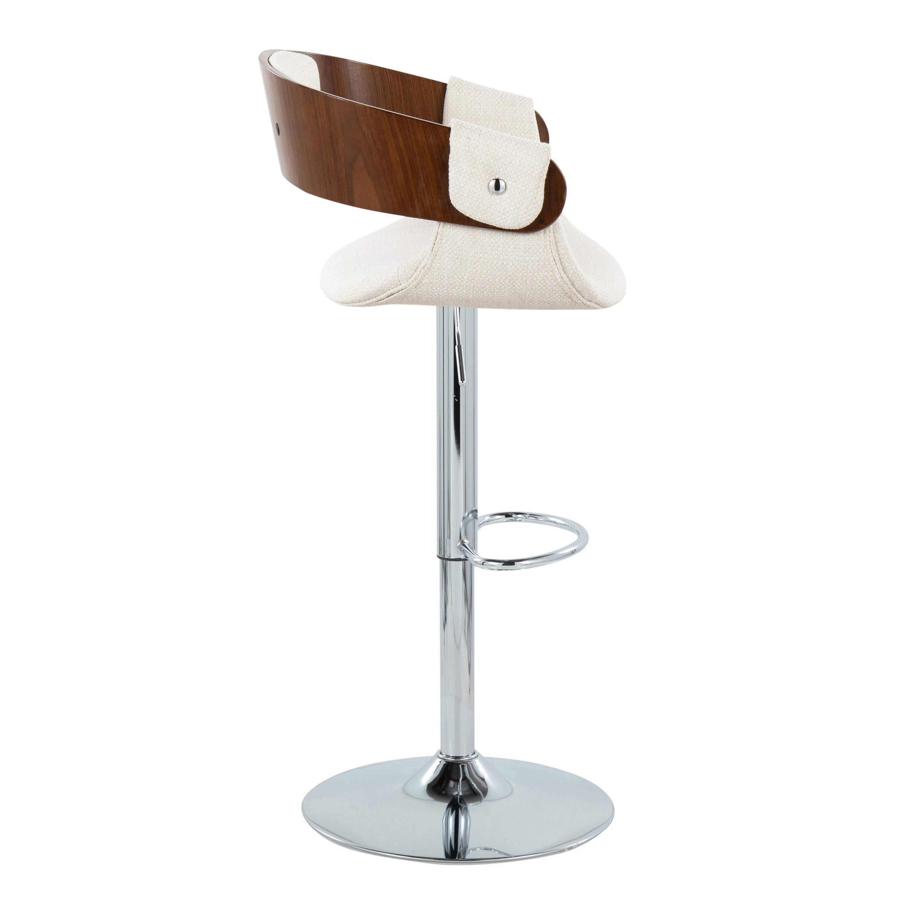 LumiSource Chrome Metal, Walnut Wood, Cream Fabric Elisa Adjustable Barstool - Set of 2