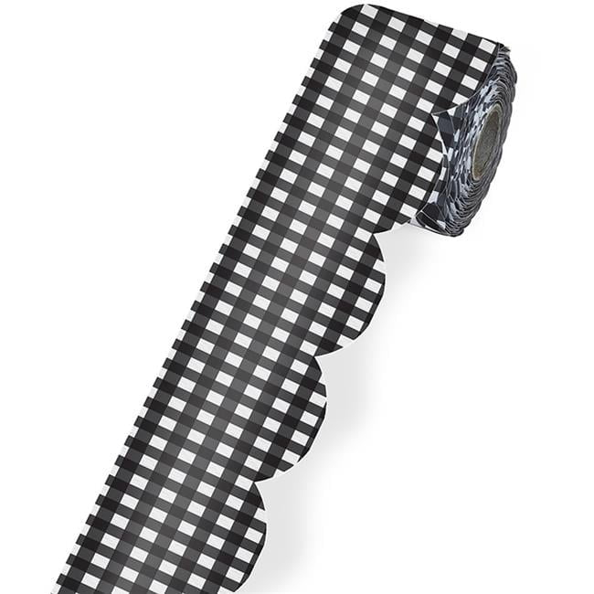 Carson Dellosa 65' Black Gingham Rolled Scalloped Bulletin Board Borders (1 roll)