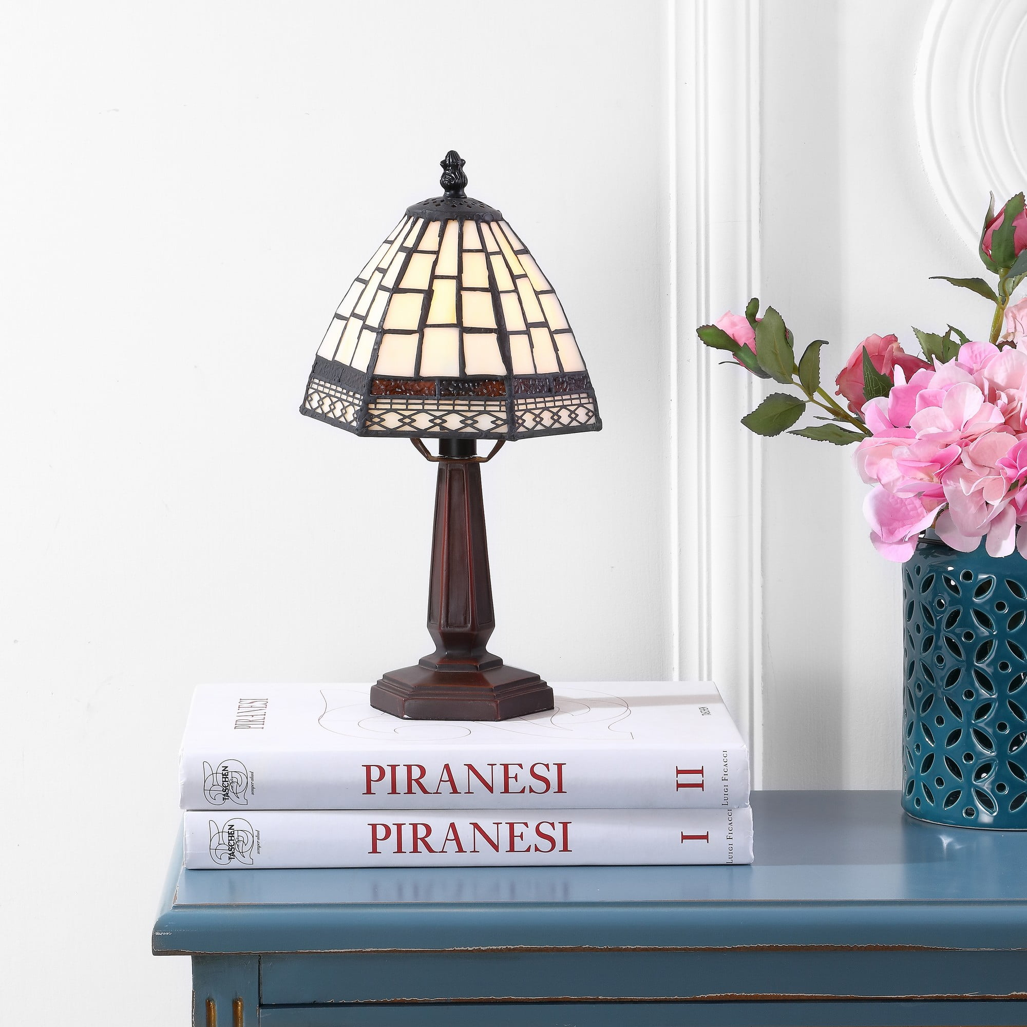 JONATHAN Y JYL8016A Carter Tiffany-Style 12" LED Table Lamp, Traditional, Classic, Cottage, Vintage for living room, dinning room, bedroom, office Bulb Included, Ivory/Cream