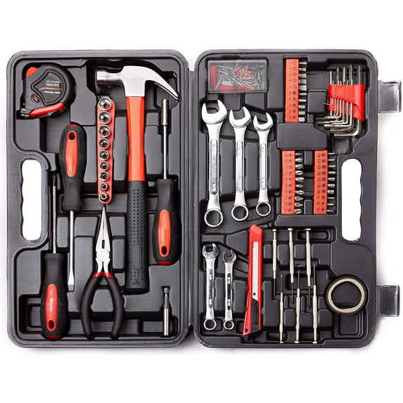 Cshidworld 148-Piece Tool Set General Household Hand Kit with Plastic Toolbox Storage Case, Mechanic Basic Home Tool Kit for Men and Women, All Essential Repair Tools for Home Garage and Office, Red