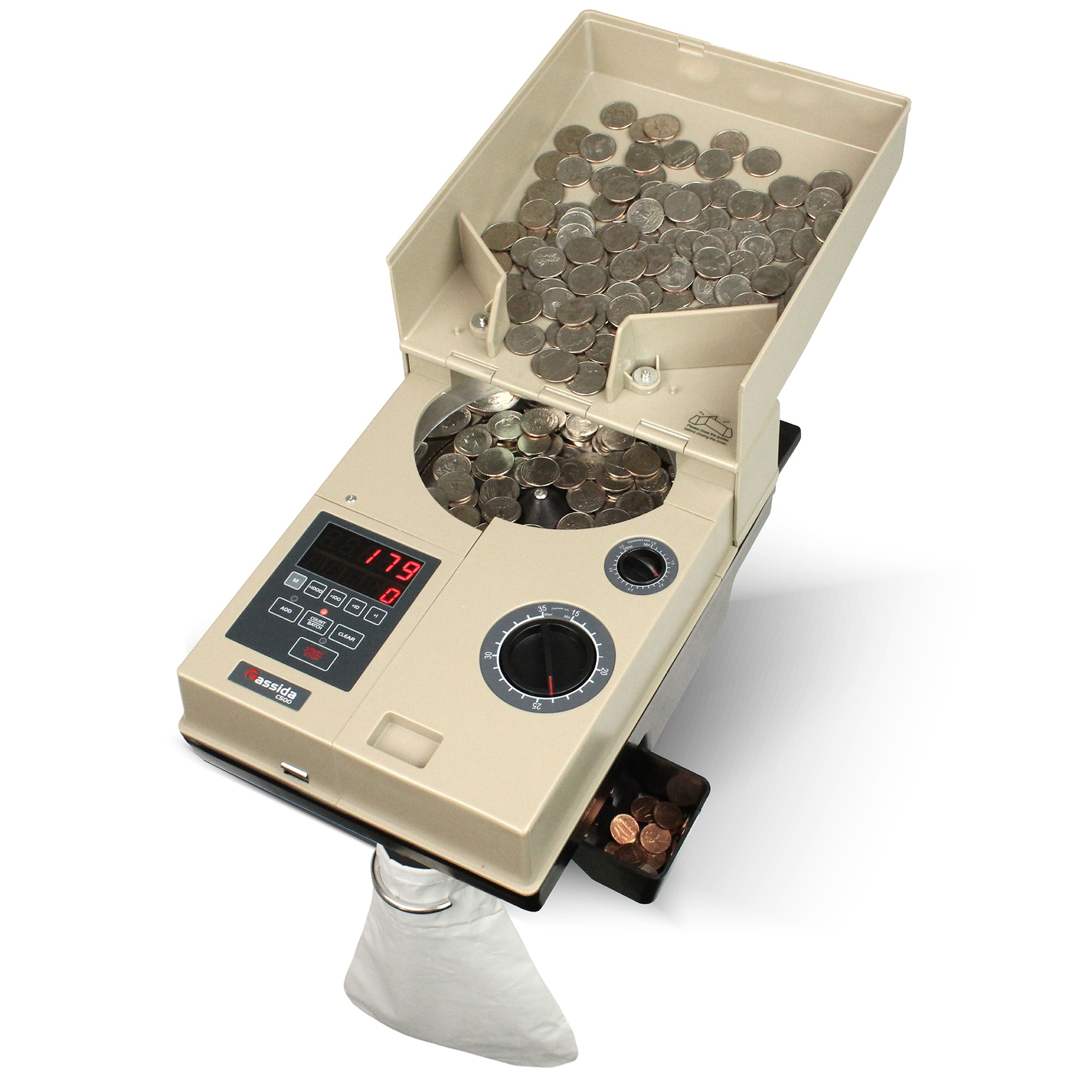 Cassida C500 Coin Counter/Sorter with a 2000 Coins Per Minute | Large Hopper Capacity with 4000 coins