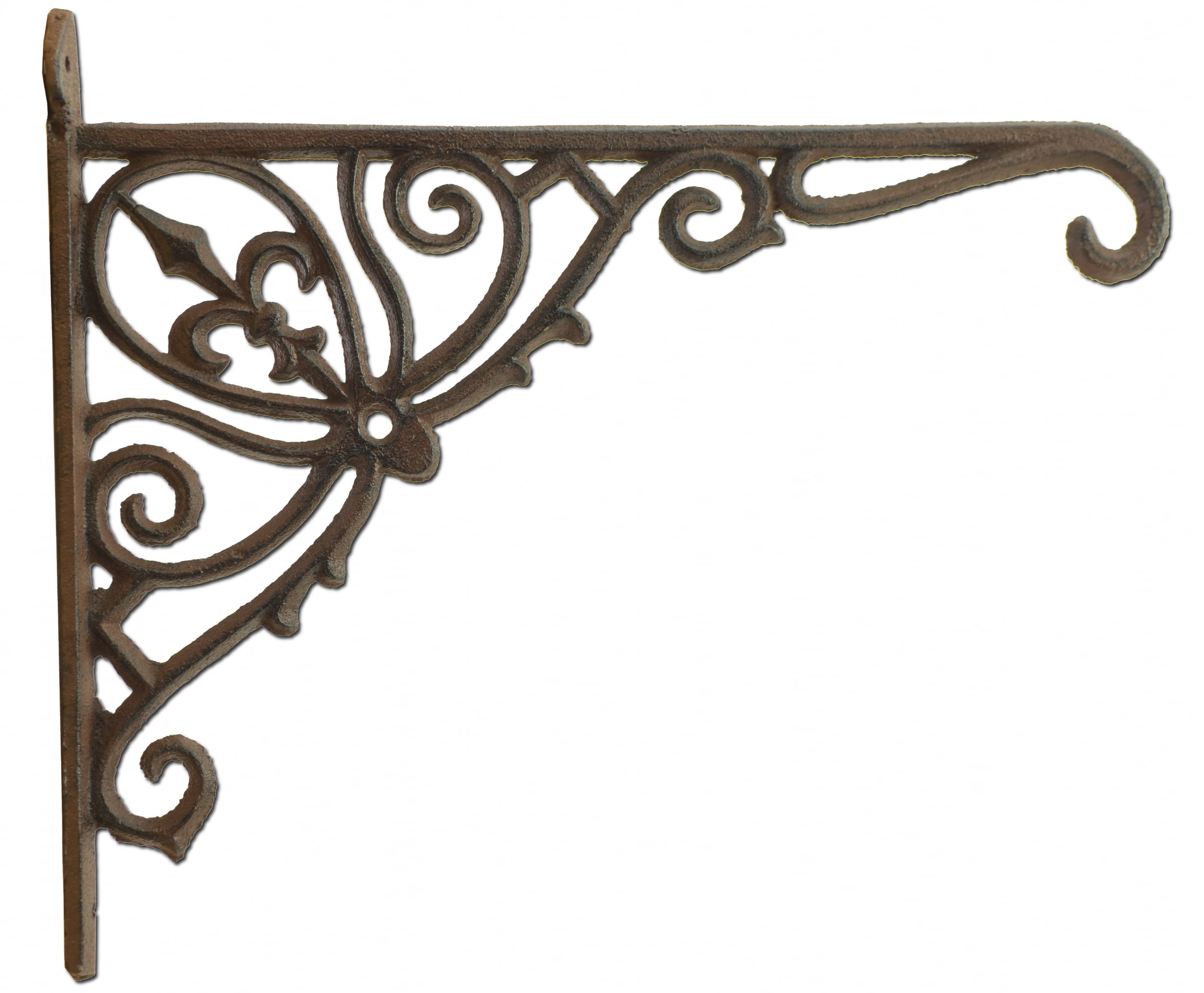 Cast Iron Plant Hanger - Ornate Fleur De Lis - Rust Brown Color - 12" Deep