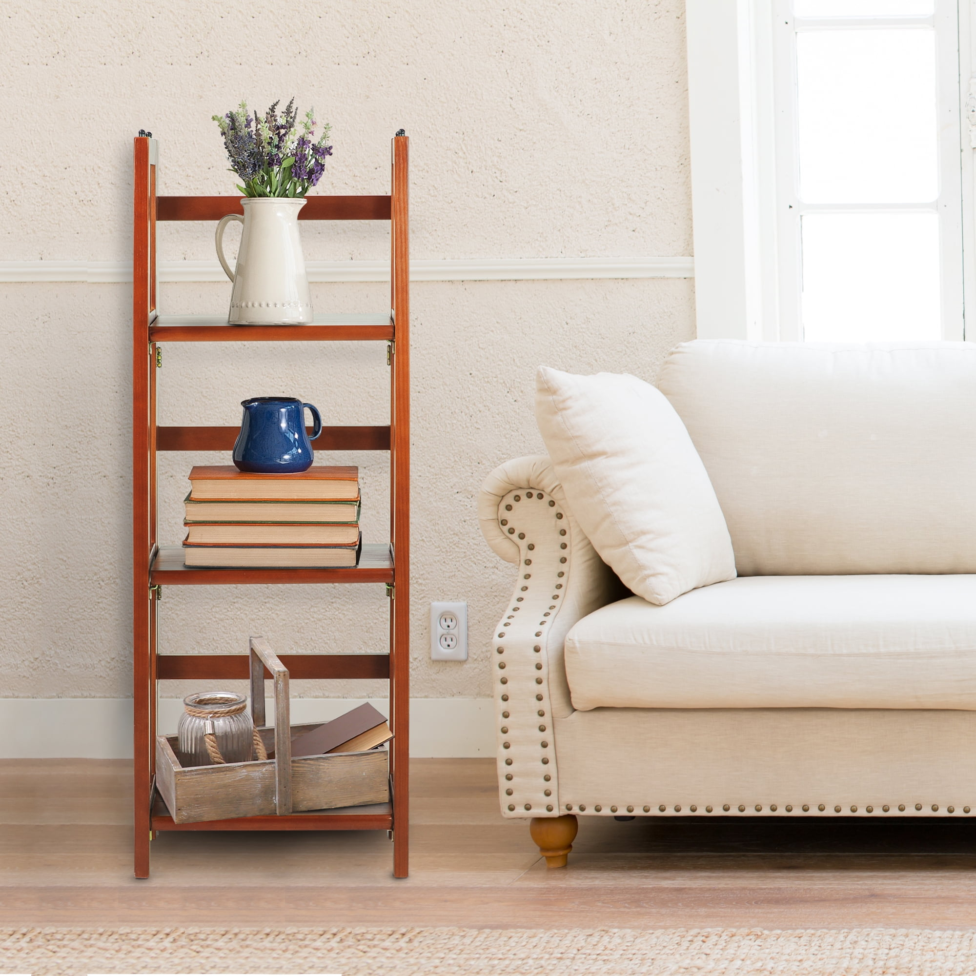 Casual Home 3 Shelf 14 Inch Folding Office Furniture Wood Bookcase, Mahogany
