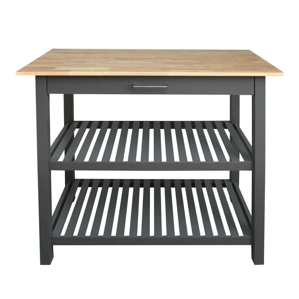 Casual Home Kitchen Island Bar Station with Hardwood Counter Top - Slate Gray