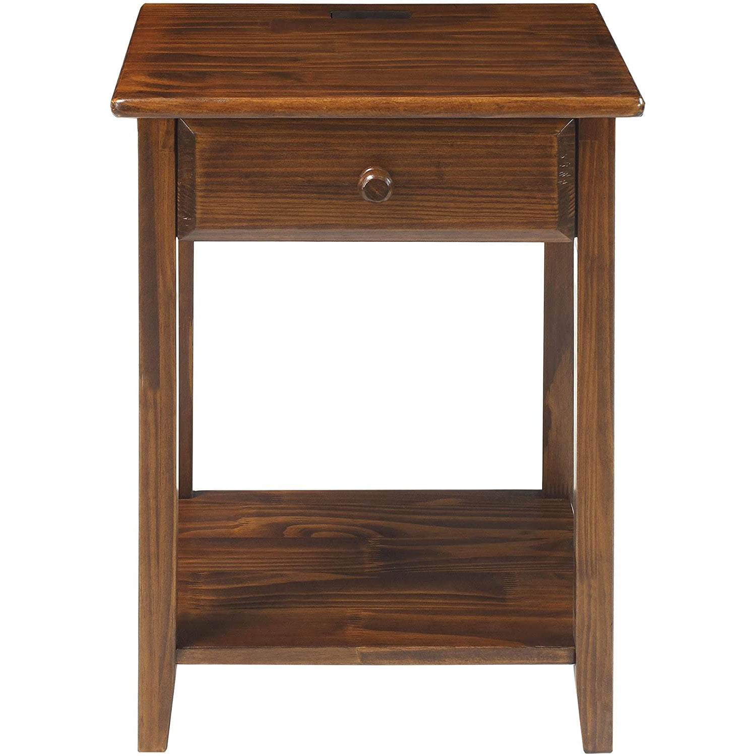 Casual Home Solid Wood Night Owl Bedside Nightstand with USB Ports, Warm Brown