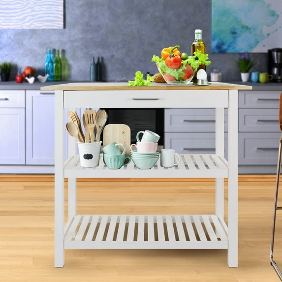 Casual Home Towel Rack Kitchen Islands with Storage, Hardwood White, 20 in