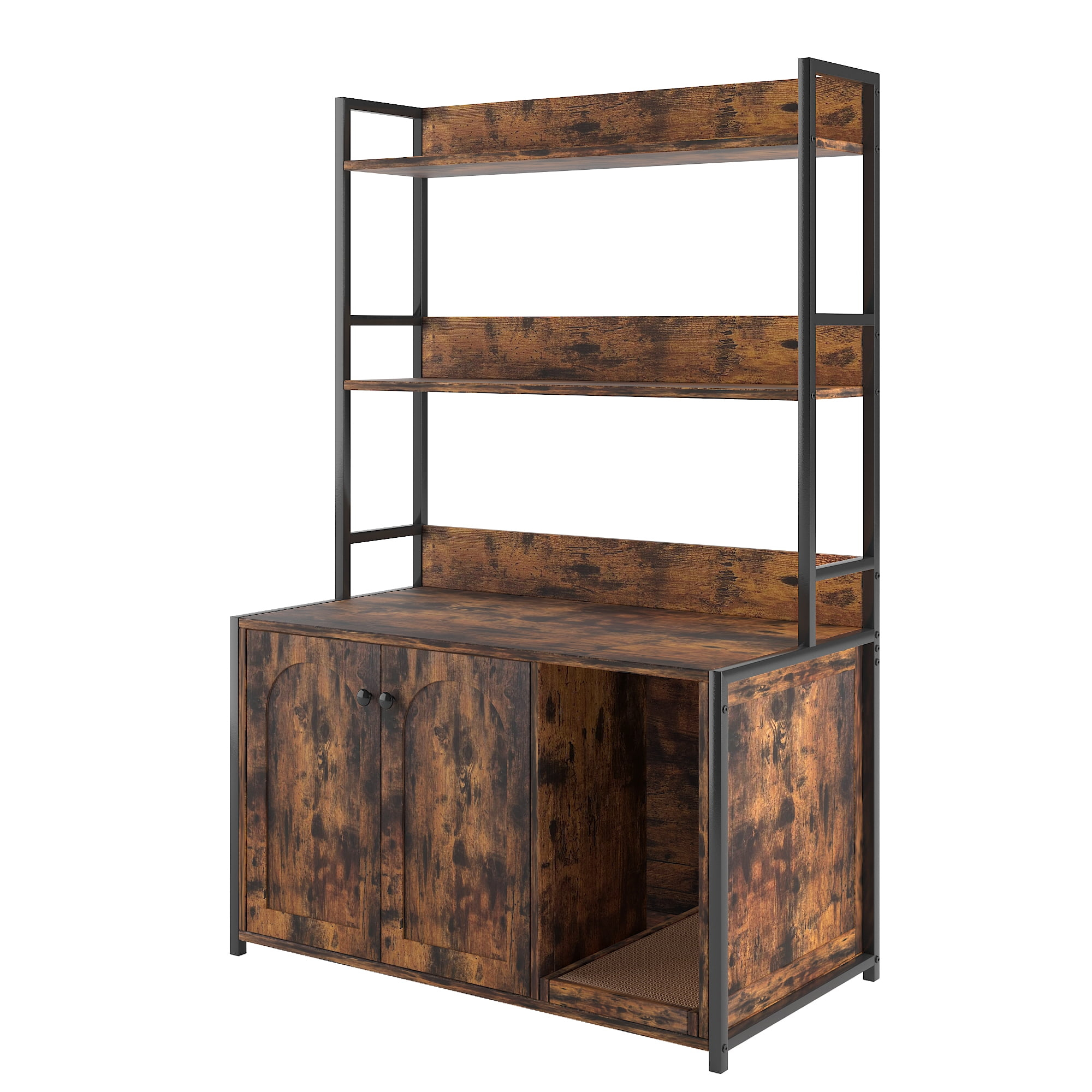 Cat Litter Box Enclosure Furniture Hidden with Barn Door Large Wooden Cat Washroom Furniture with Multi Layered Shelf Storage Wooden Cat House Furniture Storage Sturdy Indoor Cat Cabinet