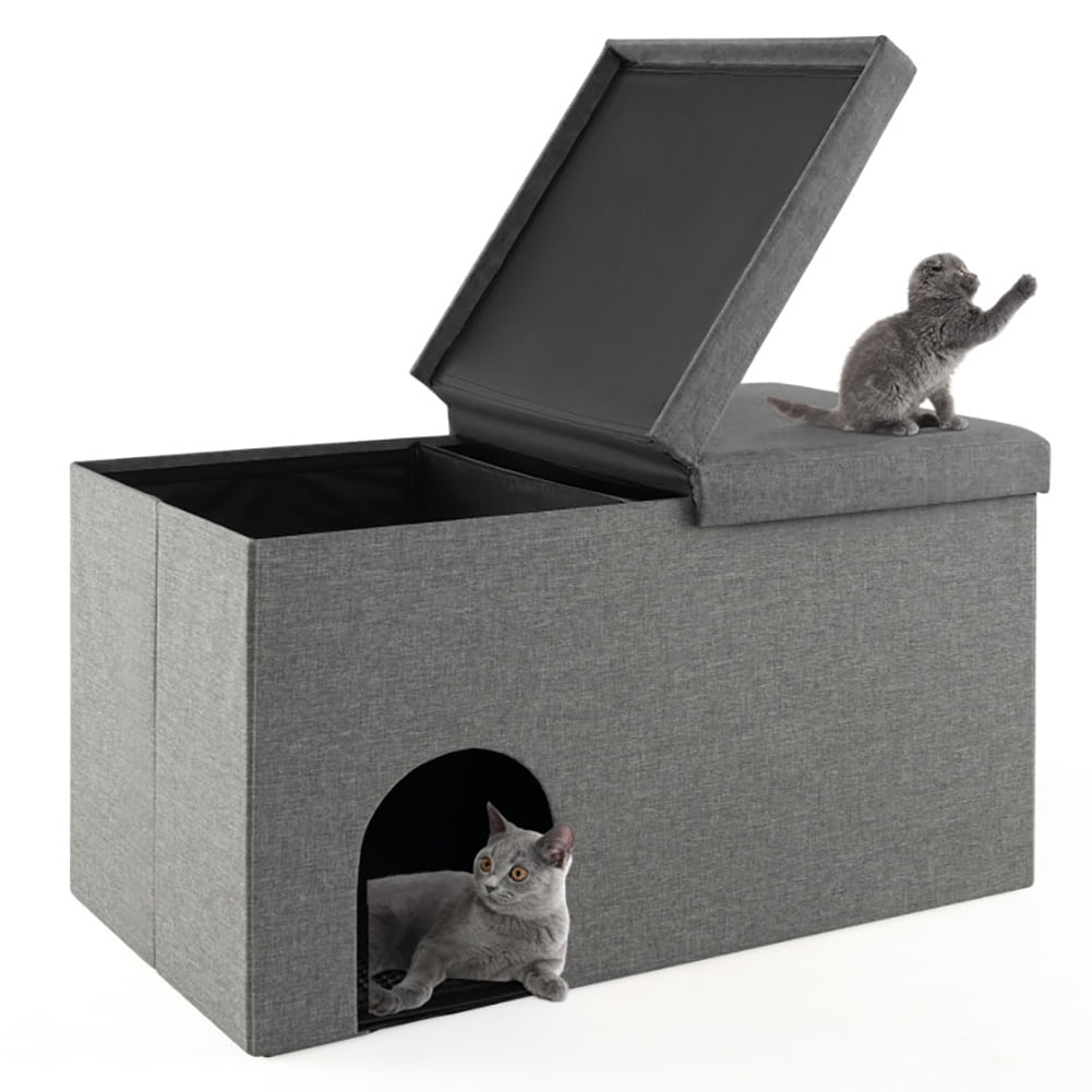 Cat Litter Box Enclosure Hidden Furniture with Urine Proof Litter Mat-Gray, Cat Litter Box Enclosure , Hidden Cat Washroom Furniture, Pet Crate for Living Room, Bedroom, Balcony