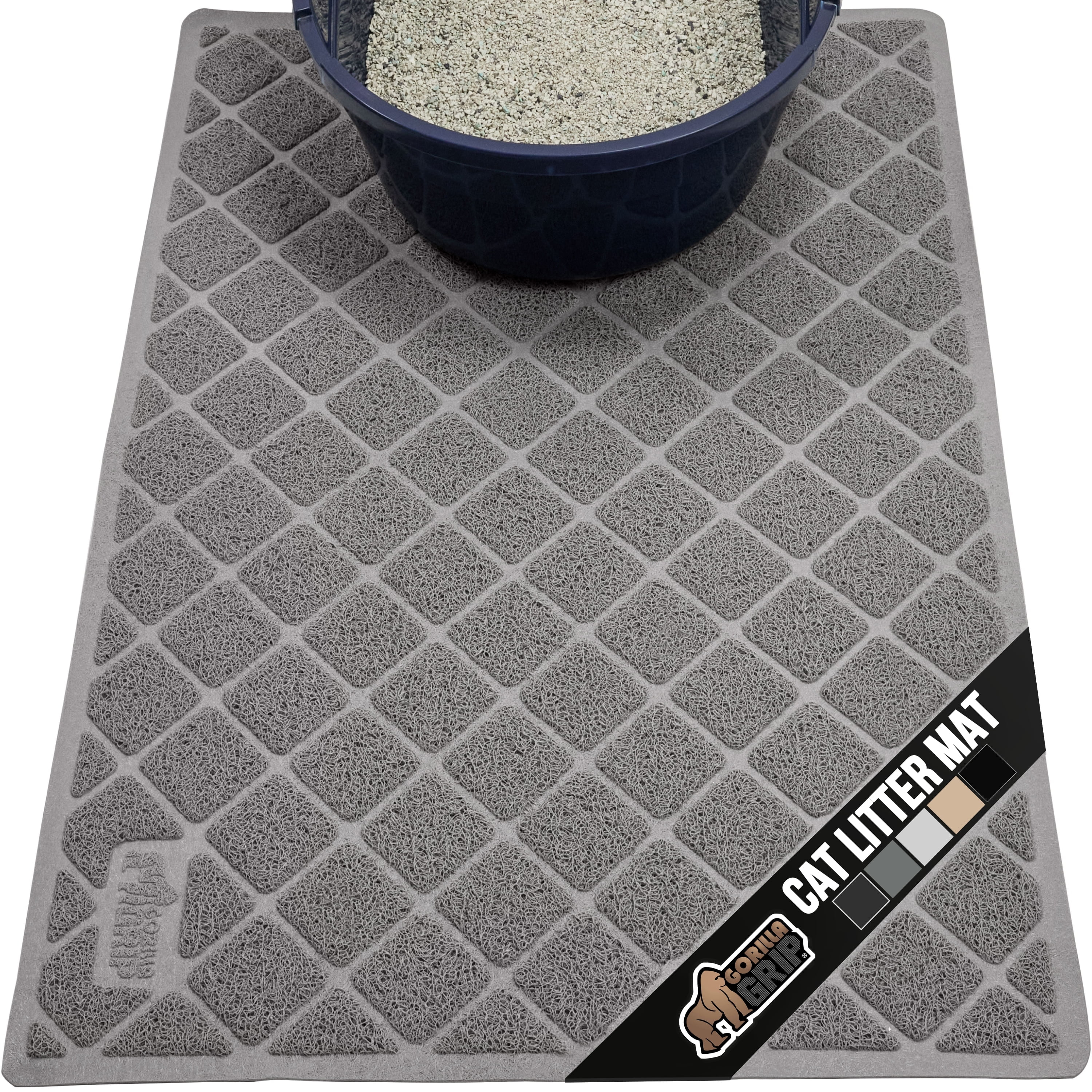 GORILLA GRIP Cat Litter Mat, Water Resistant, Traps Mess, Easy Clean, 24 x 17, Gray