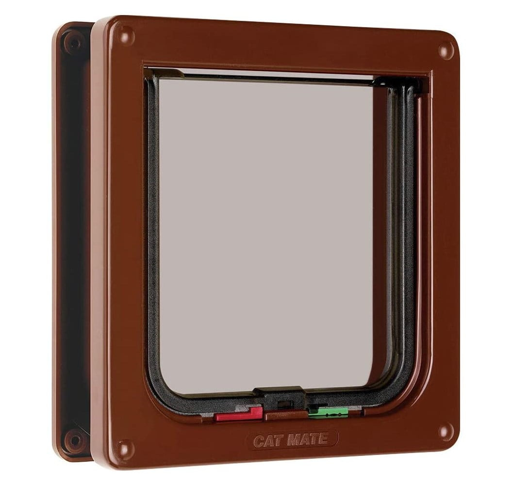 Cat Mate 4 Way Locking Cat Flap with Door Liner, Transparent Flap, and Magnetic Catch - Brown
