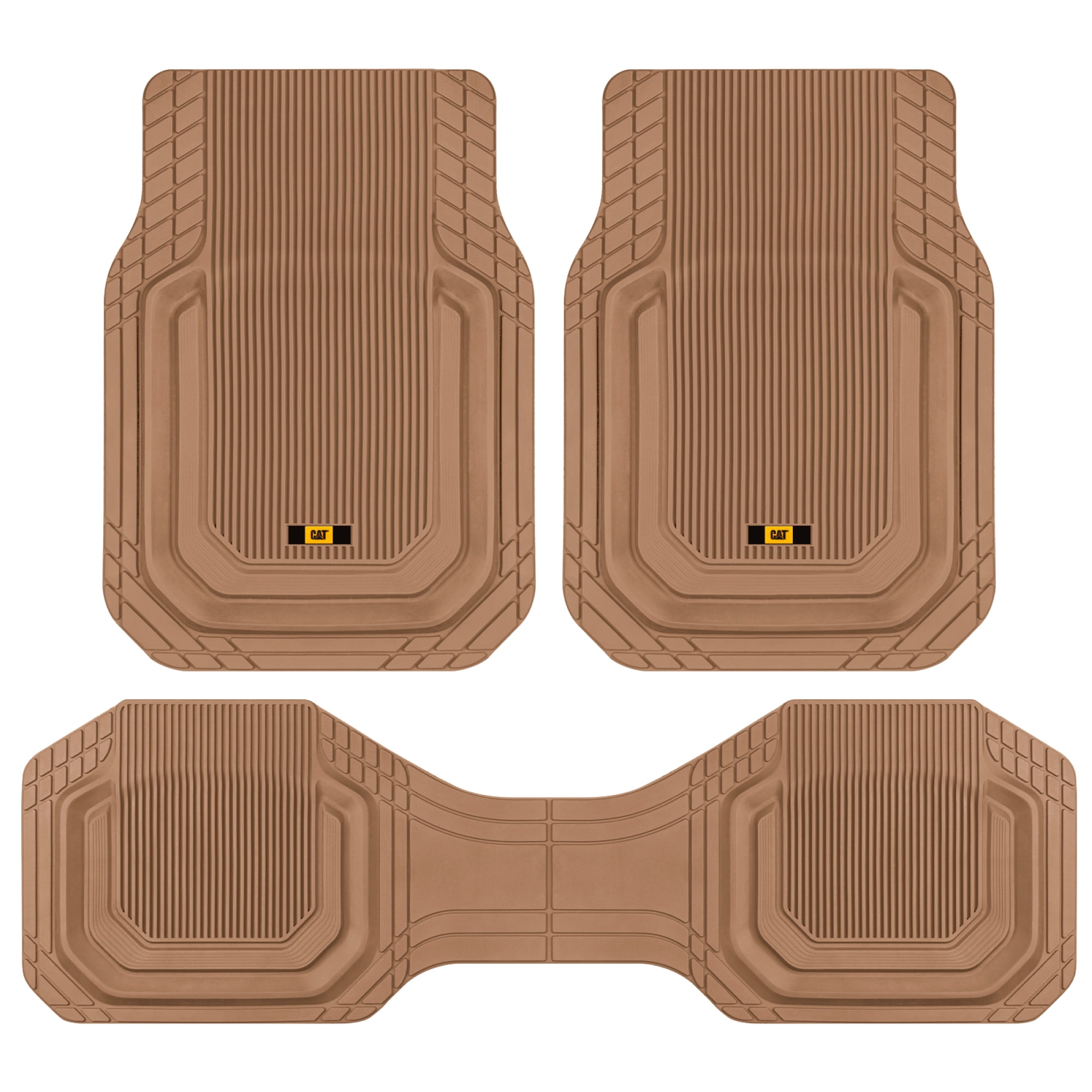 Cat® TerrainGuard™ Heavy-Duty 3-Piece All-Weather Rubber Floor Mats for Car, Beige
