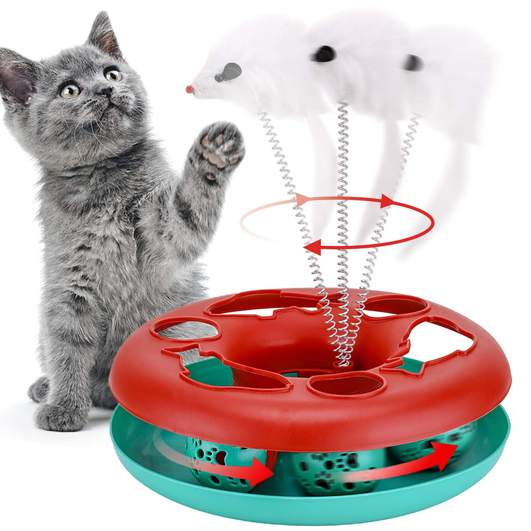 GZYS Cat Toys, Cat Toys for Indoor Cats,Interactive Kitten Toys Roller Tracks with Catnip Spring Pet Toy with Exercise Balls Teaser Mouse