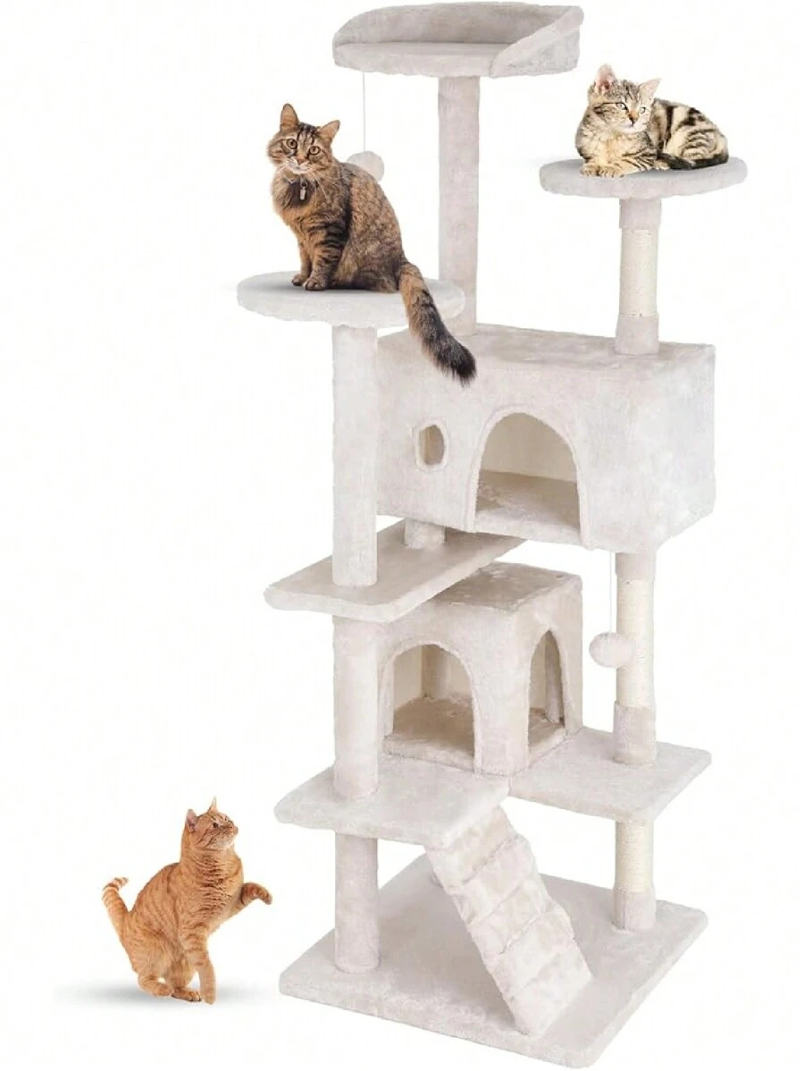 QuellQuest 54in Multi-Level Cat Tree Tower Furniture Activity Center with Scratching Posts, Toys and Condo for Indoor Kittens, Beige