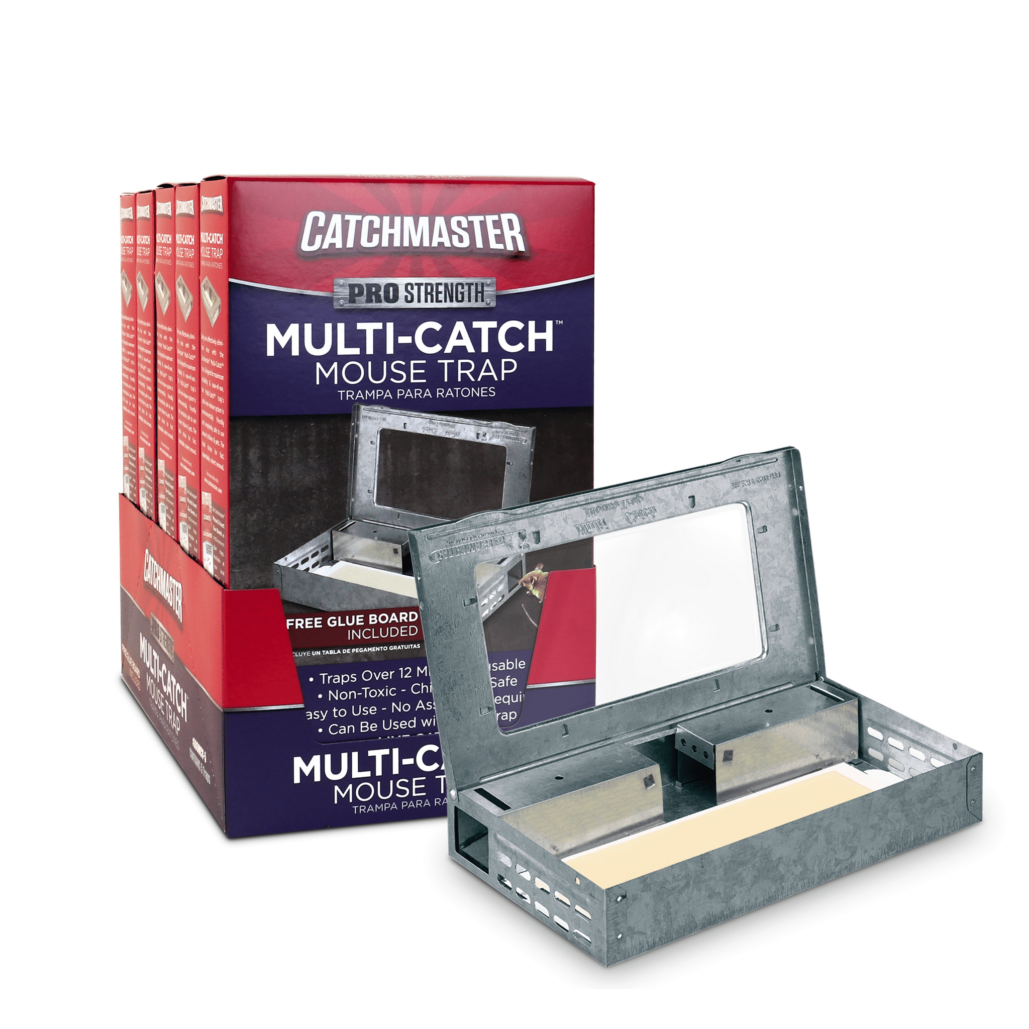 Catchmaster Reusable Solid Pro Series Multi-Catch Mouse Trap - Free Glue Board Included