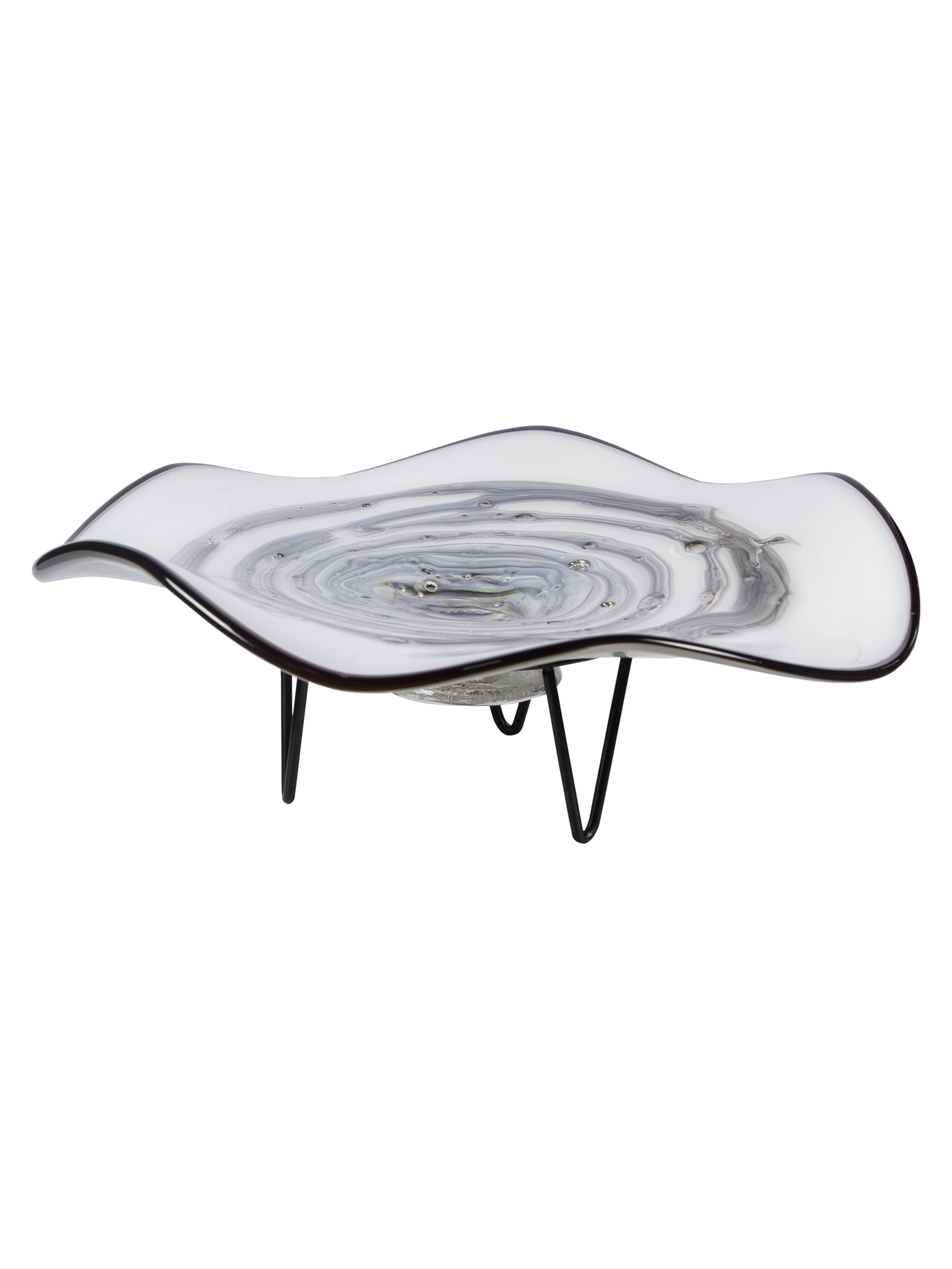 Cavalier White Grey 18" Wide Hand Blown Art Glass Bowl With Stand