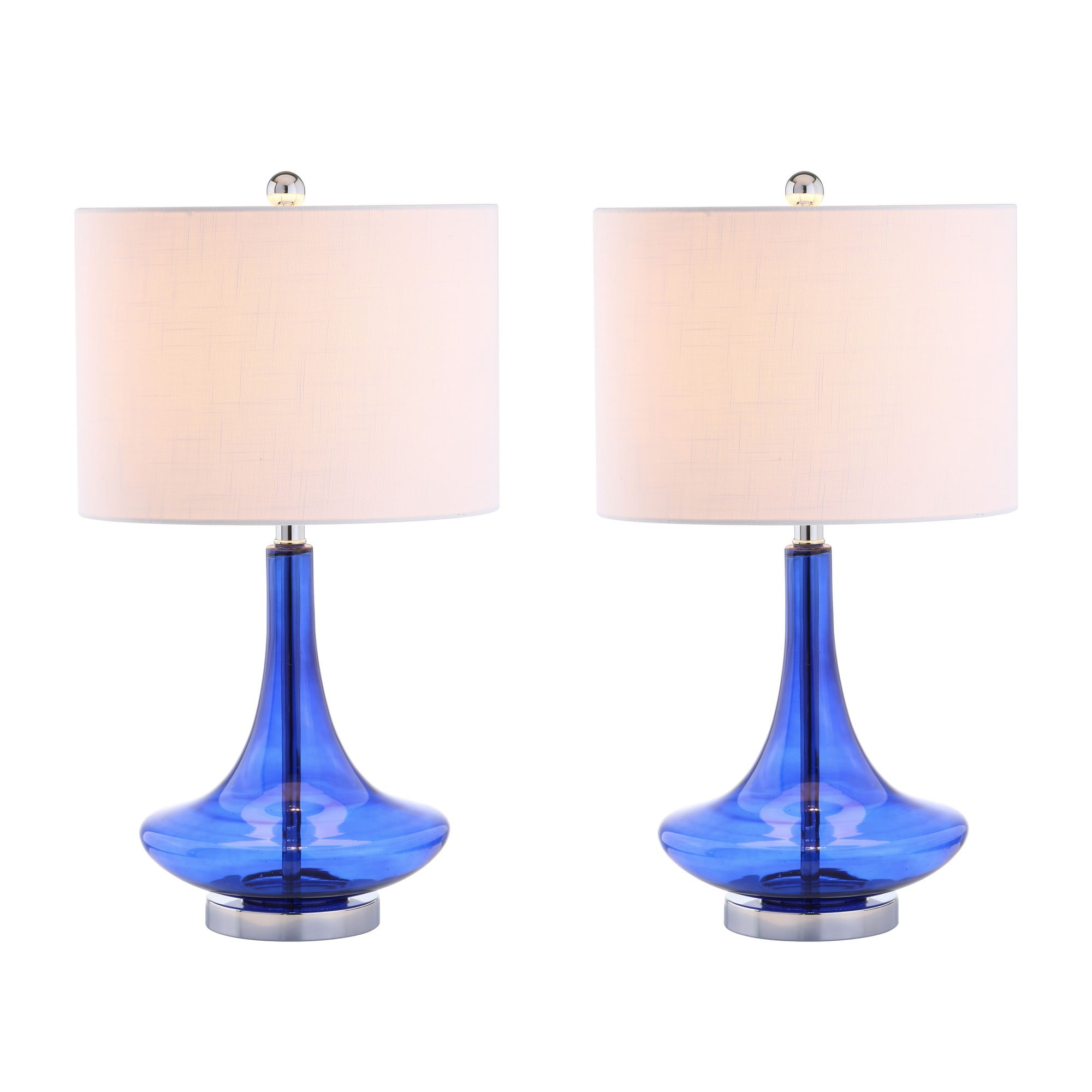JONATHAN Y JYL1081D-SET2 Cecile 25.5" Glass Teardrop LED Table Lamp, Contemporary, Transitional for living room, dinning room, bedroom, office Bulb Included, Cobalt/Chrome (Set of 2)