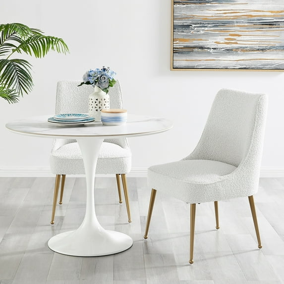 Cedric Fabric Dining Side Chair Gold Legs, (Set of 2) Beige