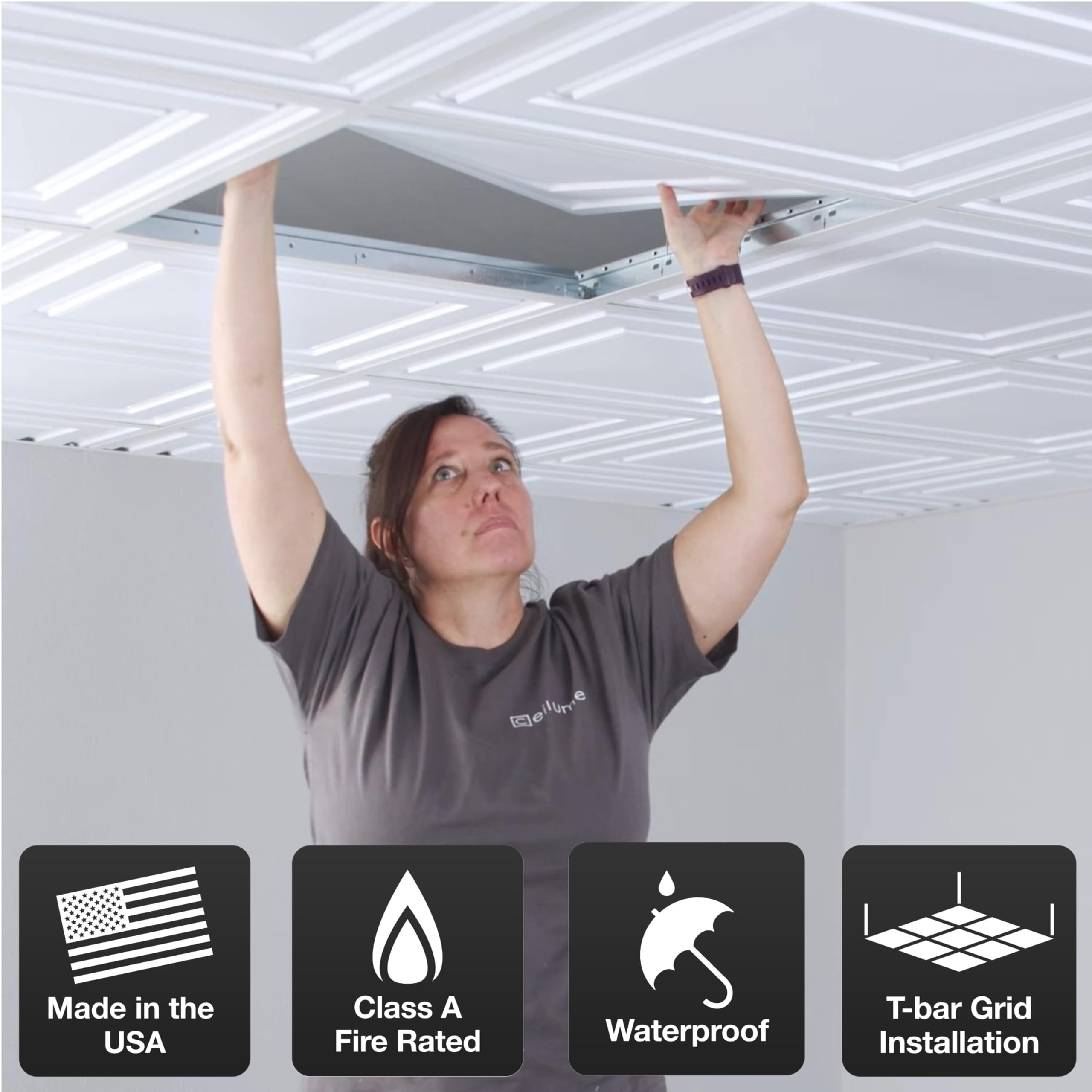 Ceilume Ceiling Tile; 2x2 Ceiling Tiles - Stratford Ultra-Thin Feather-Light - Use in 1" T-Bar Suspended Ceiling Grid - Drop Ceiling Tiles (White)