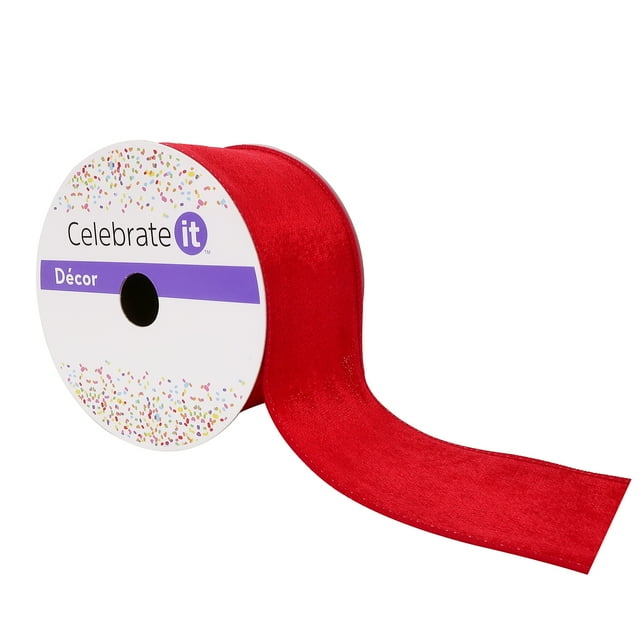 Celebrate It Velvet Wired Ribbons & Bows, Polyester Red, 2.5"