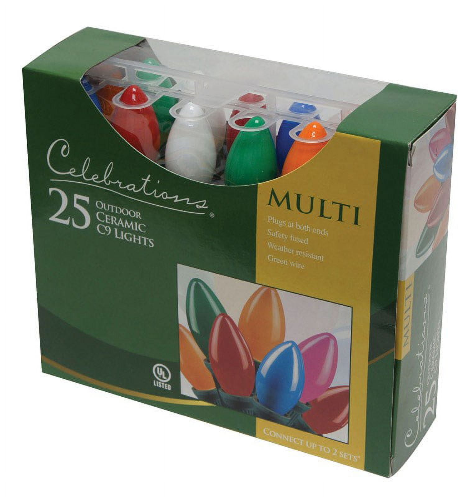Celebrations Outdoor Light Set 25 Lights Multi-Colored Ceramic Ul Listed