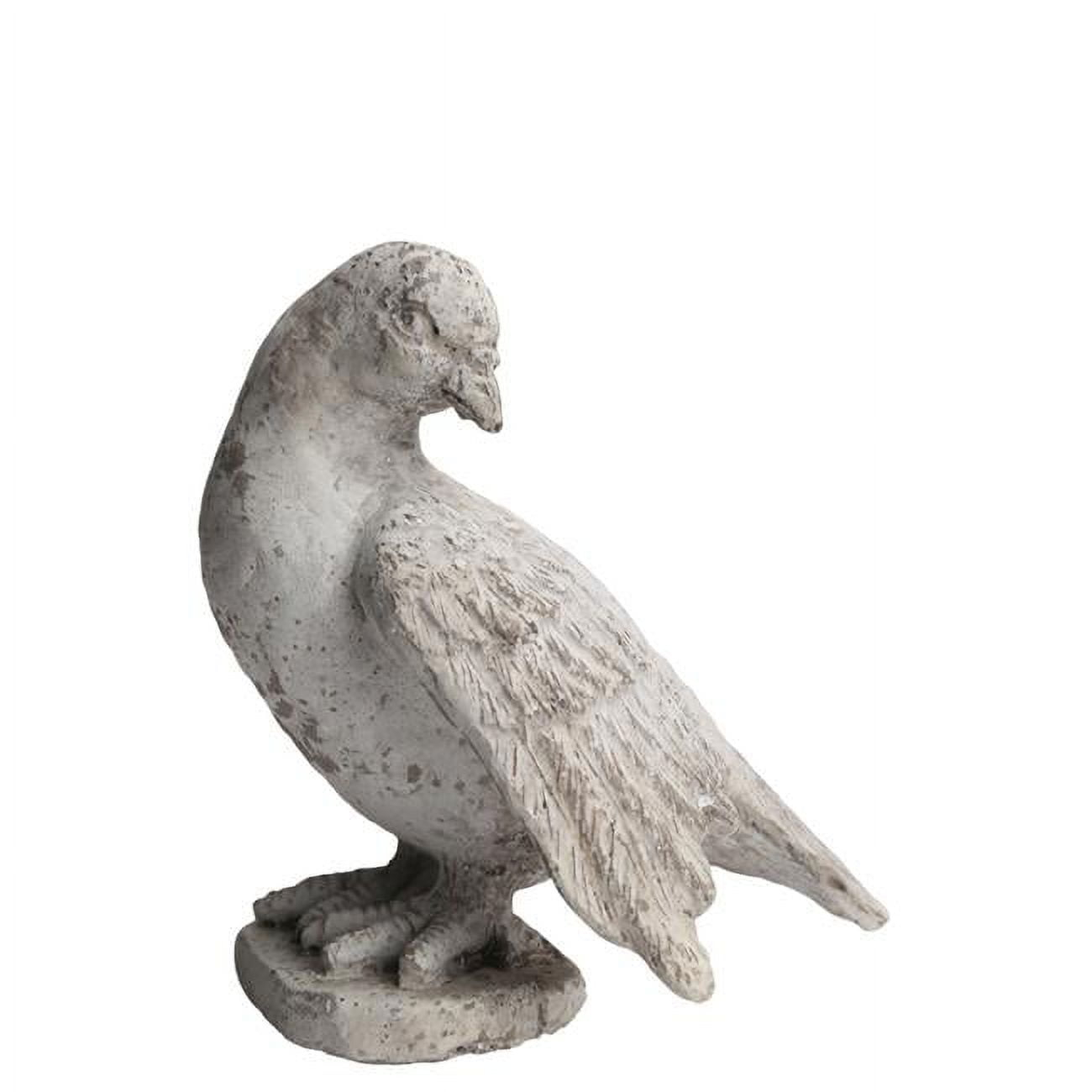 Cement Cardinal Standing Bird Figurine with Wings Spread Looking Downright Position on Flat Base, Distressed Gray