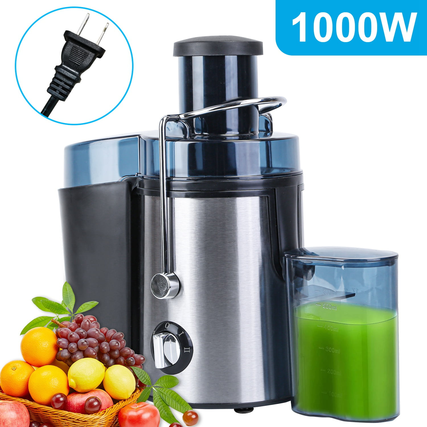 Moclever Juicer Machine, 1000W Centrifugal Juicer Extractor with 2 Speeds 3.6in Wide Feed Chute 17Oz Juicer Cup 54Oz Pulp Collector, Easy to Clean, Stainless Steel Electric Juicer