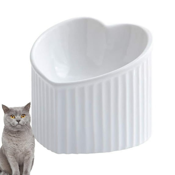 Ceramic Raised Cat Bowls, Tilted Elevated Food or Water Bowls, Stress Free, Backflow Prevention - white