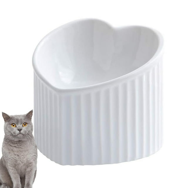 Ceramic Raised Cat Bowls, Tilted Elevated Food or Water Bowls, Stress Free, Backflow Prevention - white