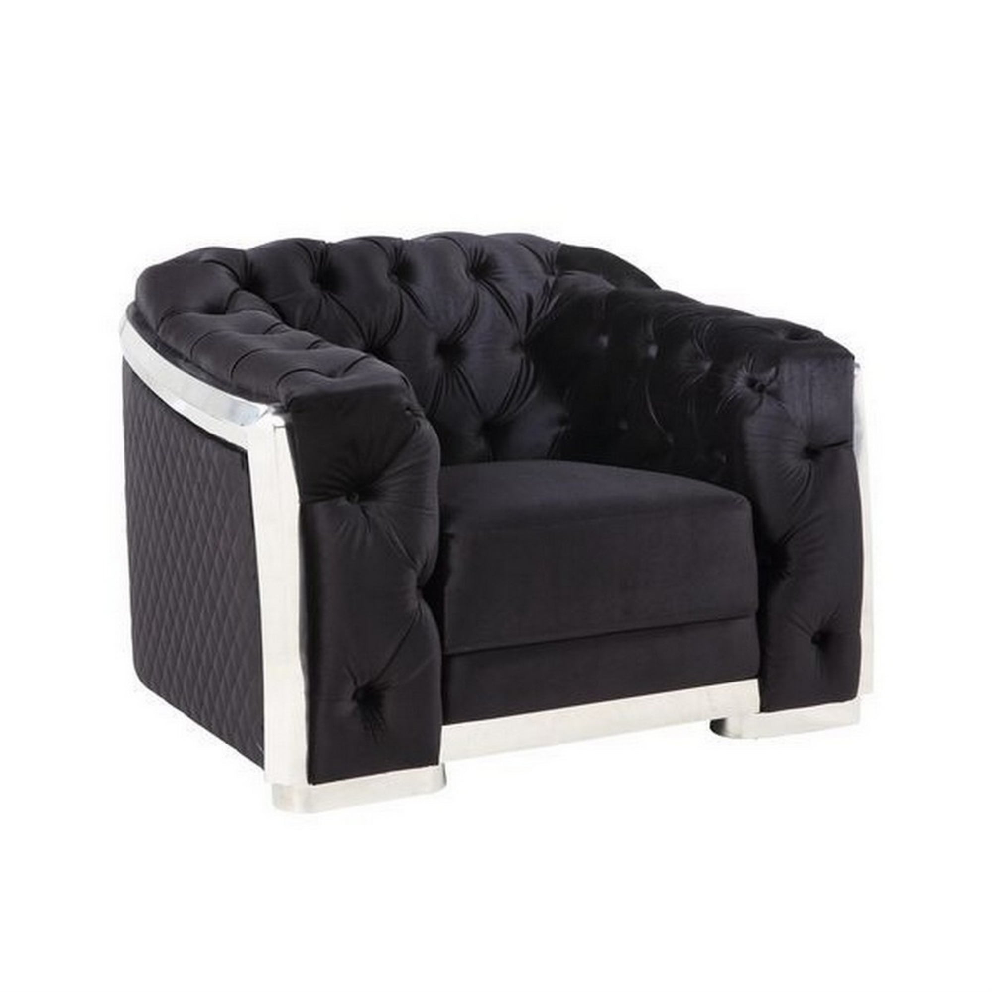Black Velvet Accent Club Chair, Modern Upholstered Comfy Single Chair Barrel Chair with Chrome Finish, Armchair Single Sofa for Living Room, Apartment and Office, Weight Capacity 300 LBS