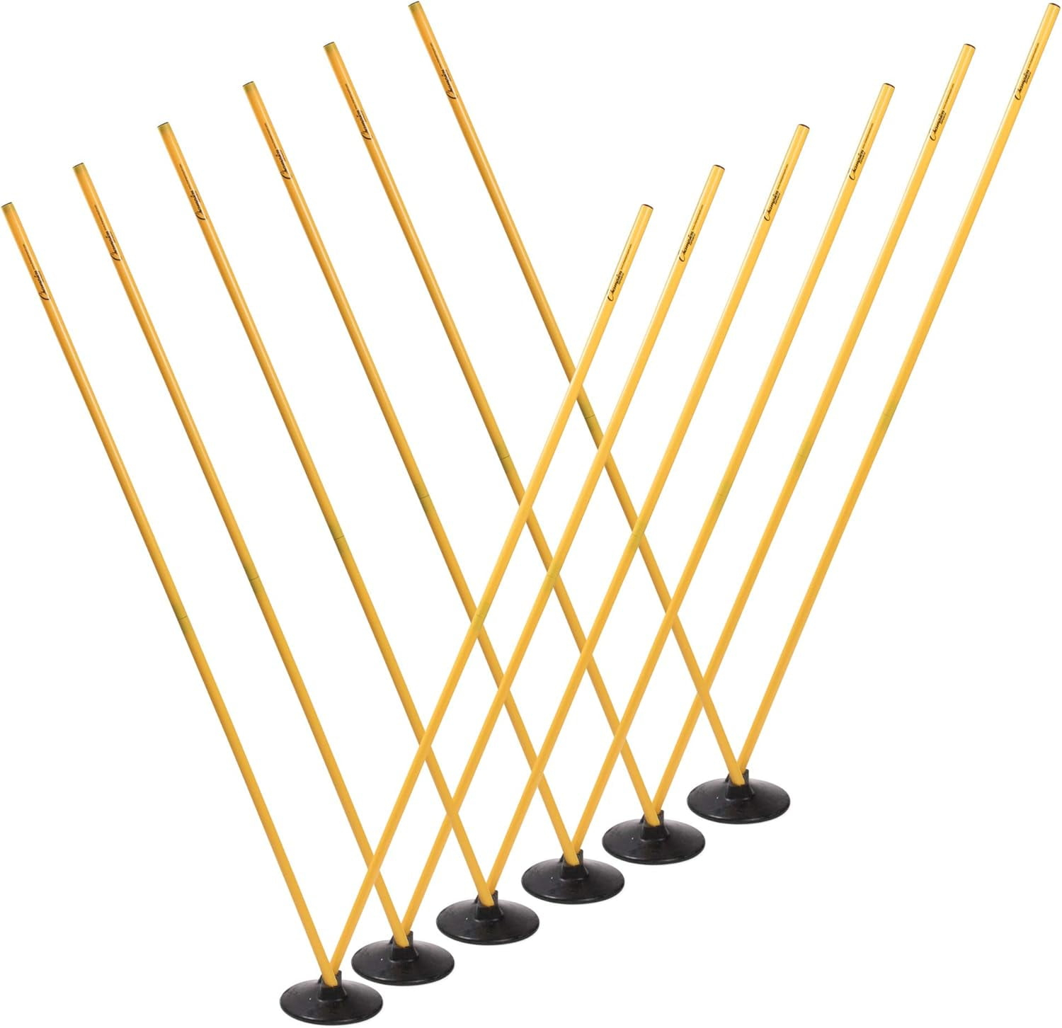 Champion Sports Outdoor Sports Agility Pole Set, 4 Poles with Spring Loaded Spikes, 71 Inches, Yellow