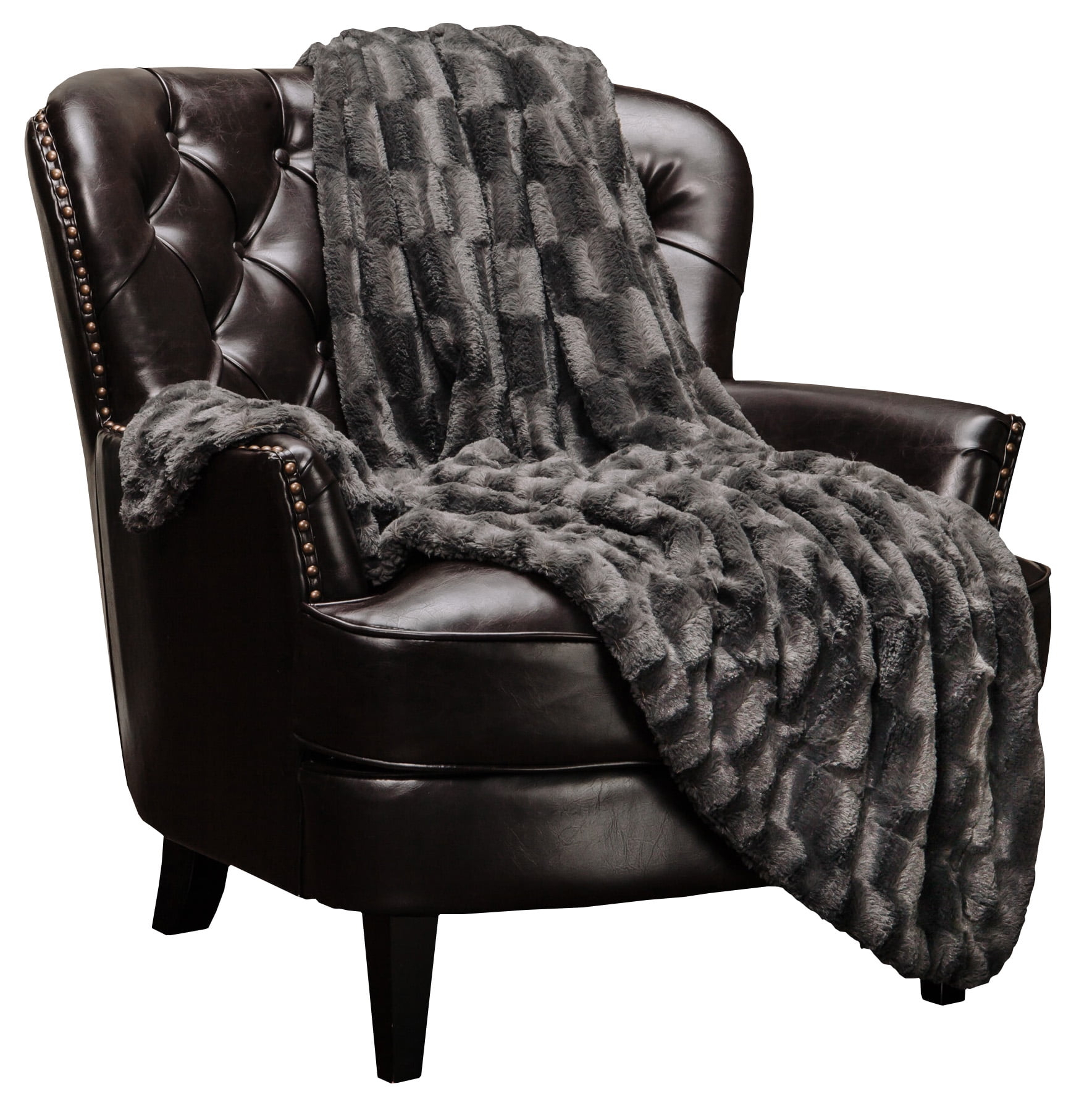 Chanasya Super Soft Fuzzy Faux Fur Elegant Rectangular Embossed Throw Blanket | Fluffy Plush Sherpa CozyGrey Microfiber Blanket for Bed Couch Living Room Fall Winter Spring (50" x 65") - Dark Grey