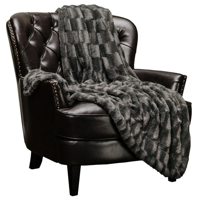 Chanasya Super Soft Fuzzy Faux Fur Elegant Rectangular Embossed Throw Blanket | Fluffy Plush Sherpa CozyGrey Microfiber Blanket for Bed Couch Living Room Fall Winter Spring (50" x 65") - Dark Grey