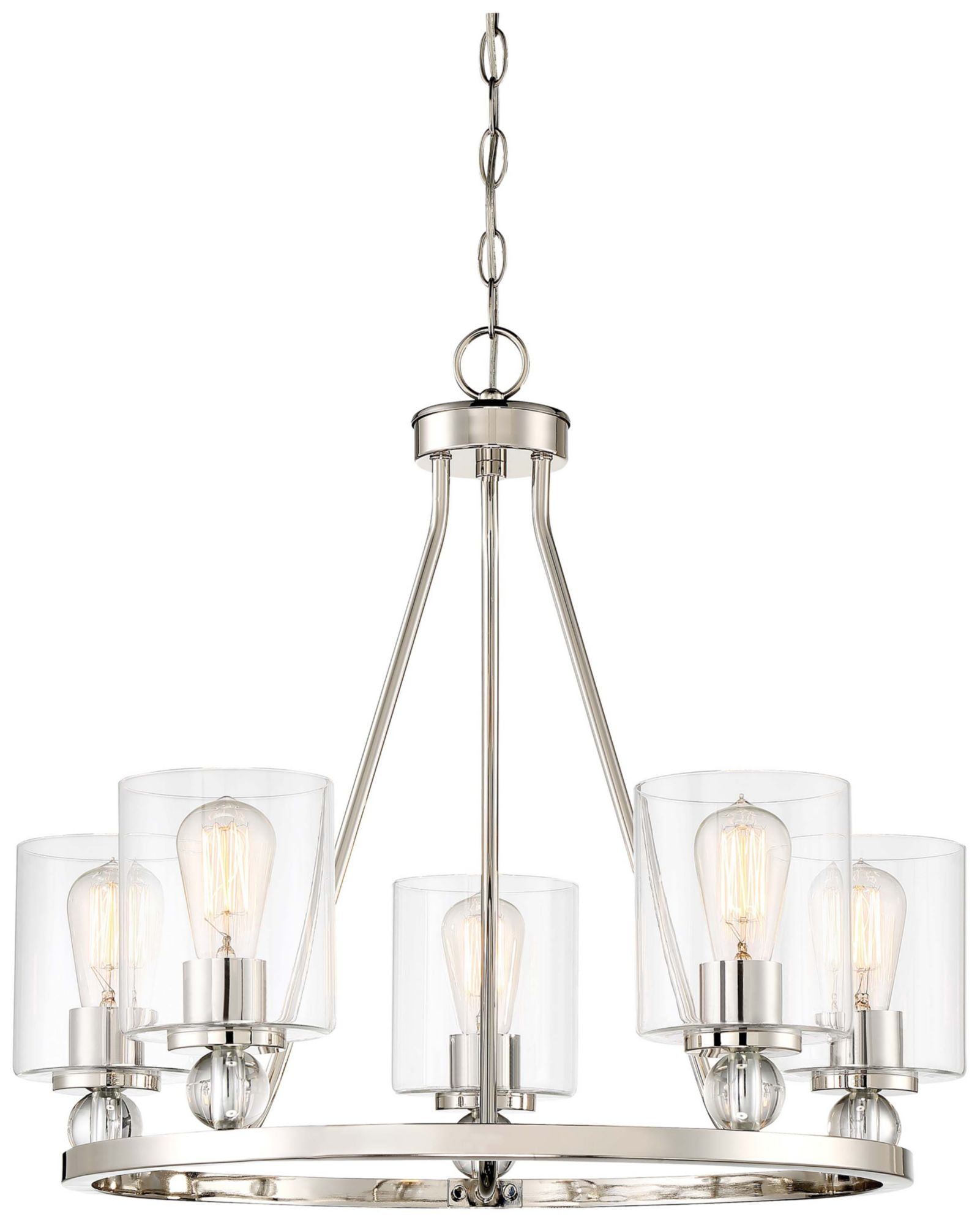 Chandelier 5 Light Polished Nickel Glass In Contemporary Style 22 Inches Tall By 25.5 Inches Wide     -Traditional Installation Minka Lavery 3075-613