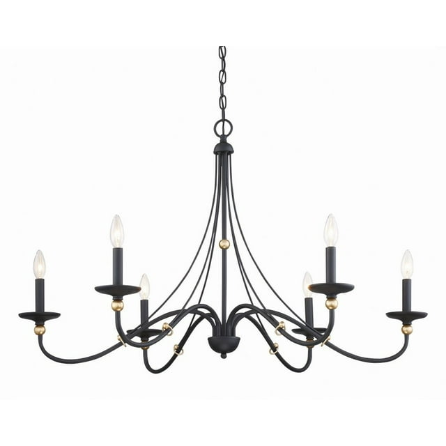 Chandelier 6 Light Sand Coal/Skyline Gold Steel 24 Inches Tall By 40 Inches Wide-Sand Coal/Skyline Gold Finish    -Traditional Installation Minka