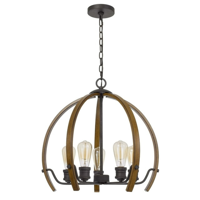 Chandelier with Wooden Bird Cage Design and Metal Support, Brown