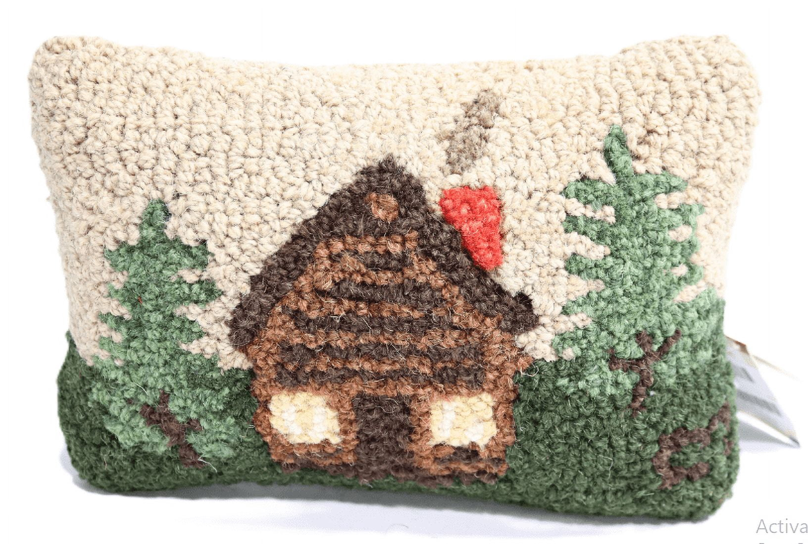 Chandler 4 Corners Artist-Designed Rocky Hill Cabin Hand-Hooked Wool Decorative Throw Pillow (8” x 12”) Lake & Lodge Pillow for Couches & Beds - Easy Care & Low Maintenance Lake House Cabin Pillow