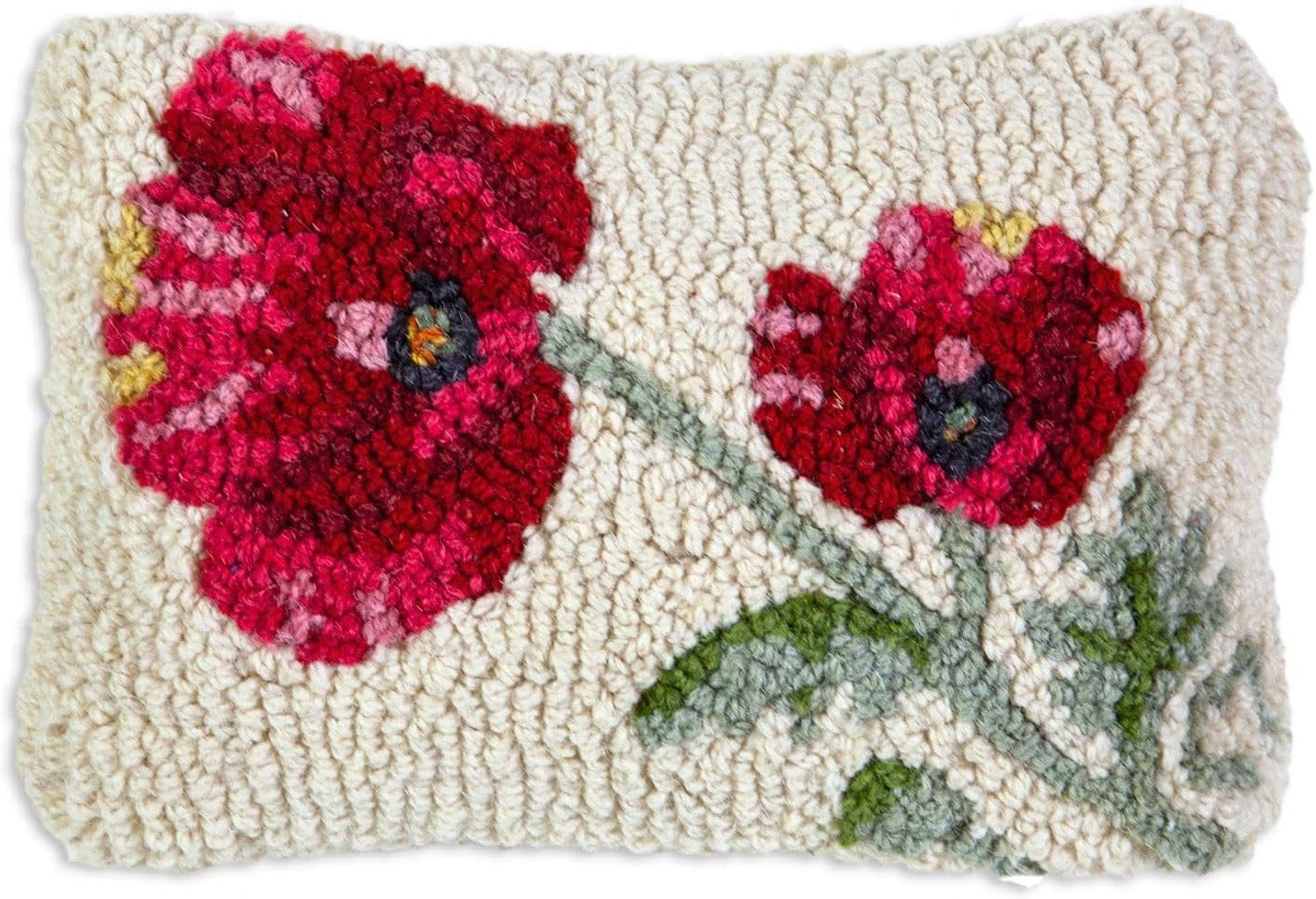 Chandler 4 Corners Hand-Hooked Wool Decorative Throw Pillow | Artist-Designed Poppy Pillow, 4th of July Pillow for Couches & Beds, Veteran & Patriotic Home Decor (8 in x 12 in)