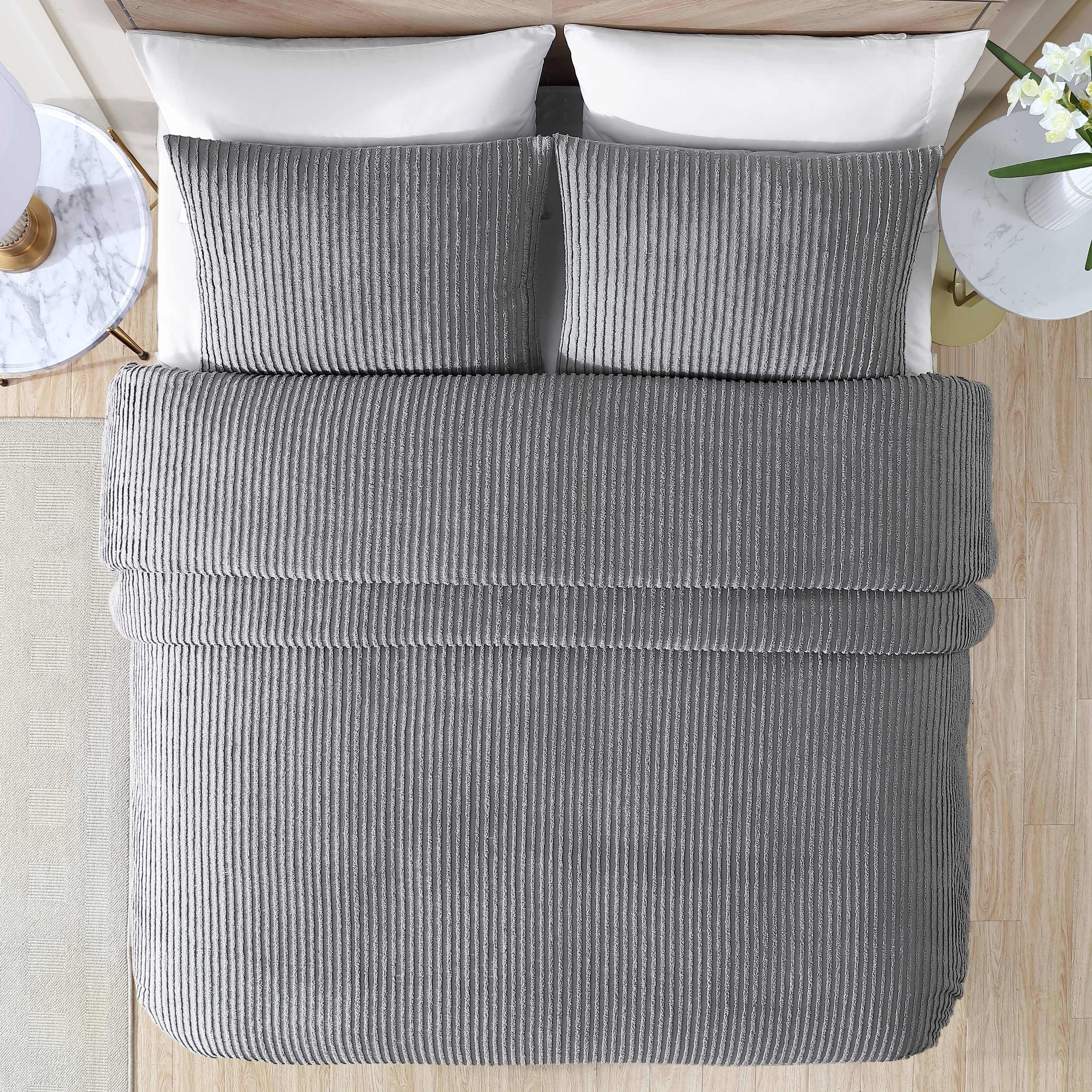 Gray Twin Cotton Channel Chenille Bedspread Set